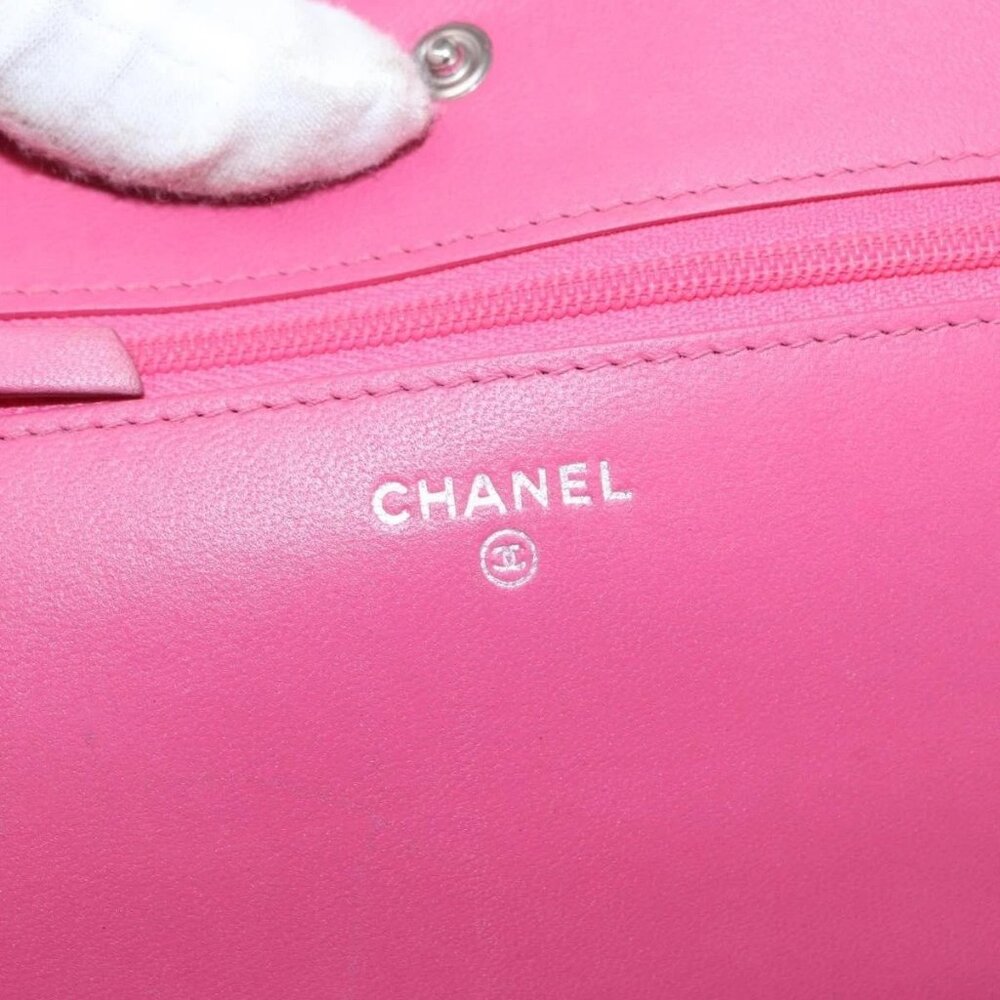CHANEL Chain Shoulder Bag Leather Pink Silver CC - Picture 14 of 16